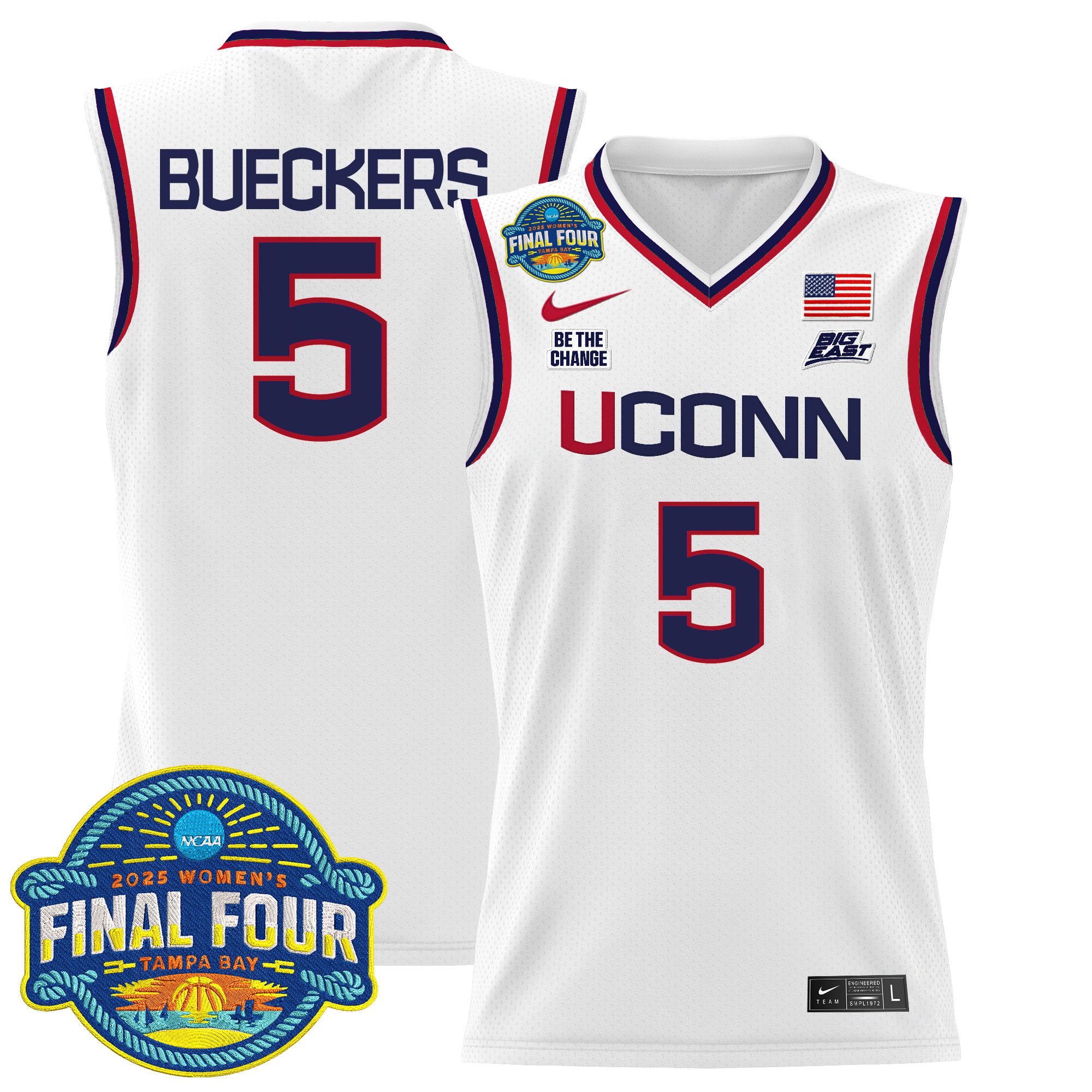 Men UConn Huskies #5 Bueckers White Nike 2025 Big Eat Final Four Patch Lightweight Basketball NCAA Jersey->more ncaa teams->NCAA Jersey